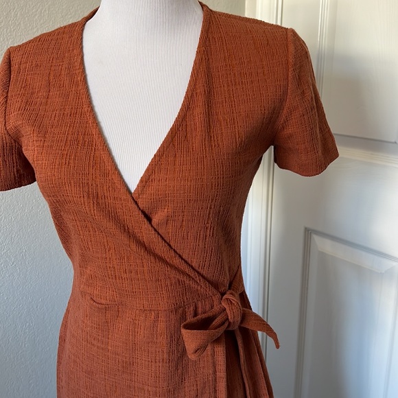 Madewell Texture and Thread Faux Wrap Dress, Rust, Small - Picture 6 of 7